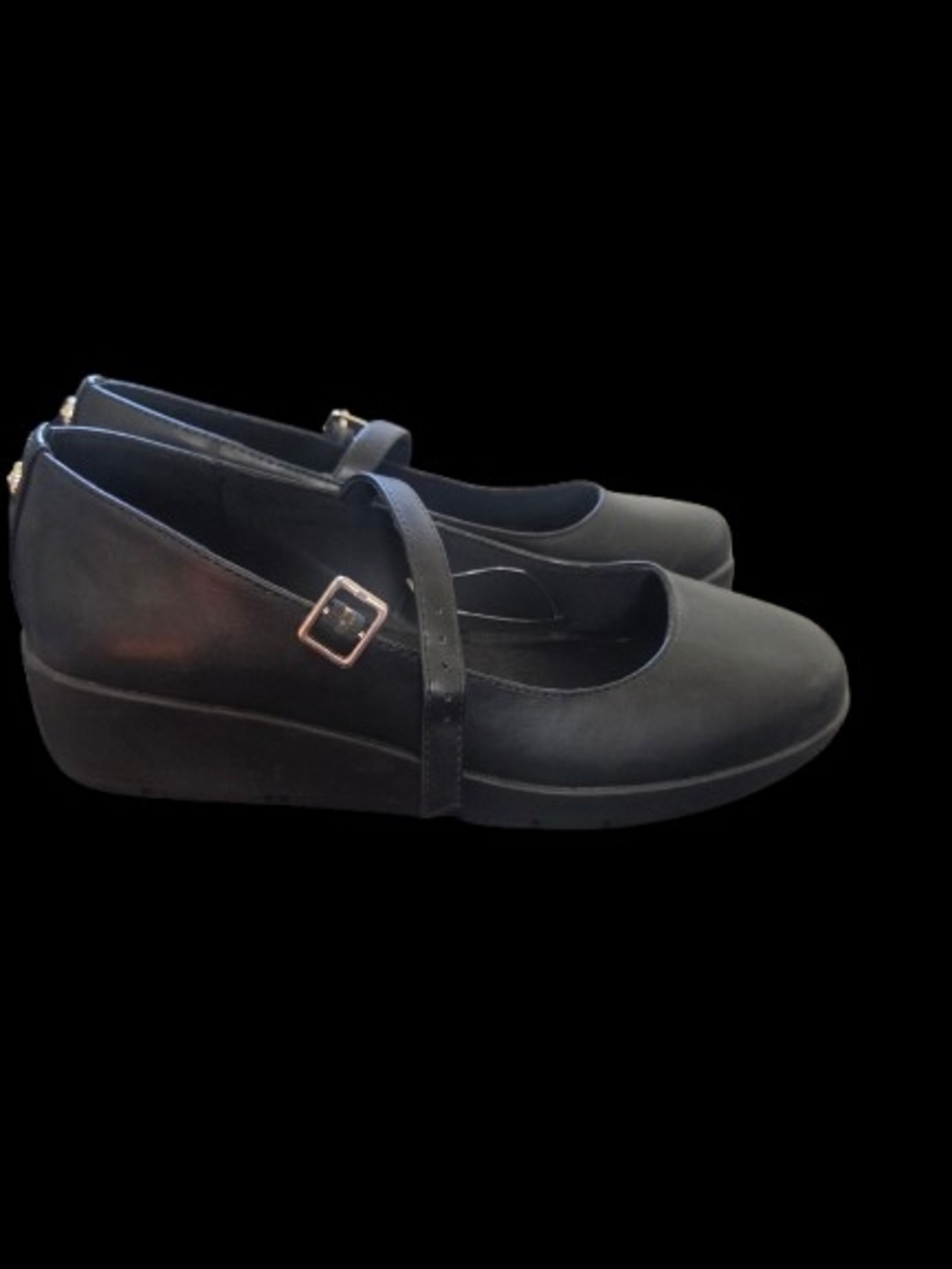 Anne Klein Black Mary Jane Platform Wedges with Buckle